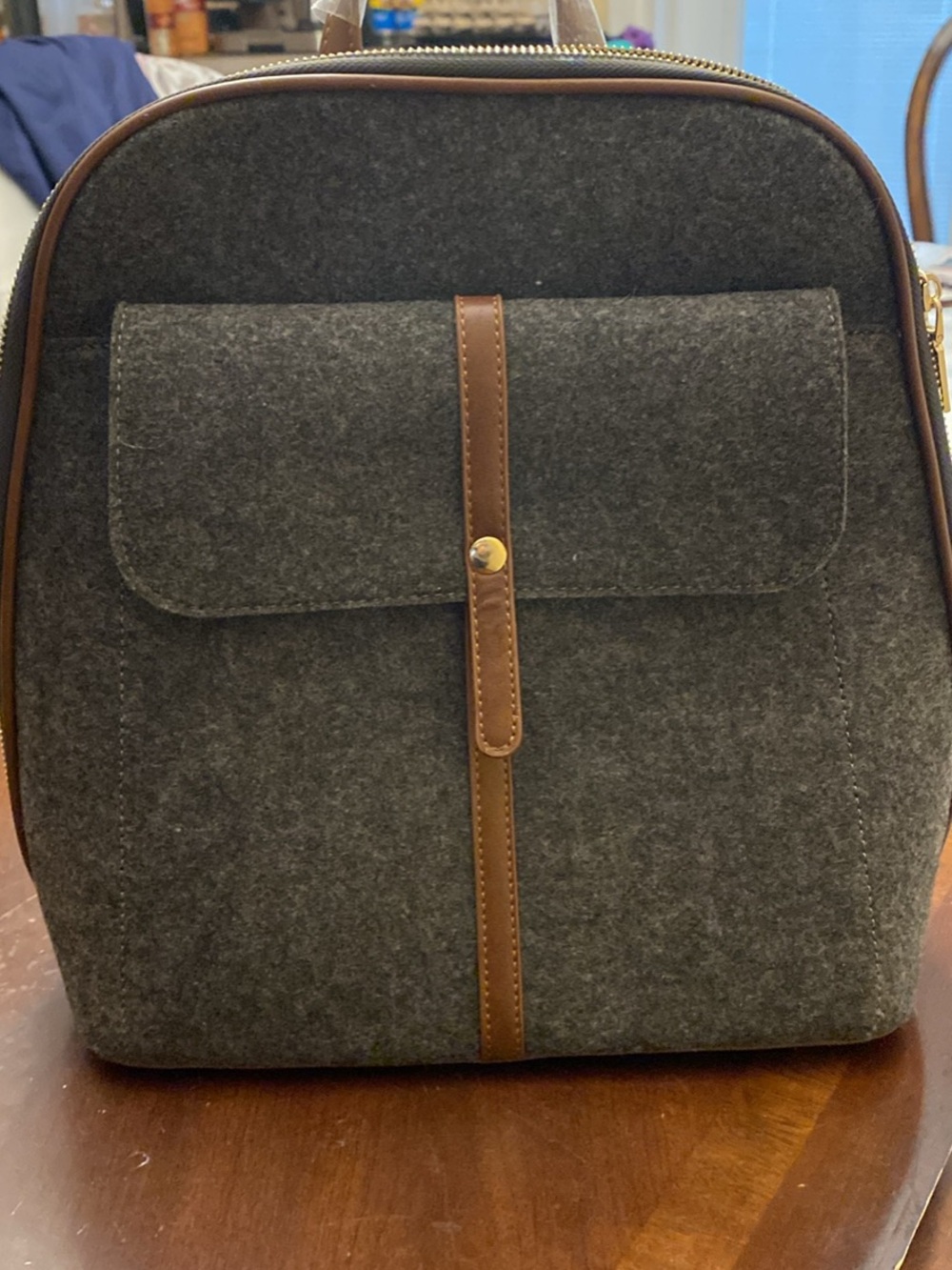 Miztique Charcoal and Brown Felt Backpack purse